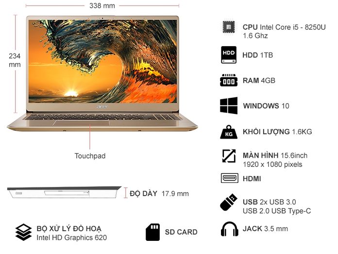 Máy tính xách tay Laptop Acer Swift 3 SF315-52-52Z7 (NX.GZBSV.004) (Vàng)